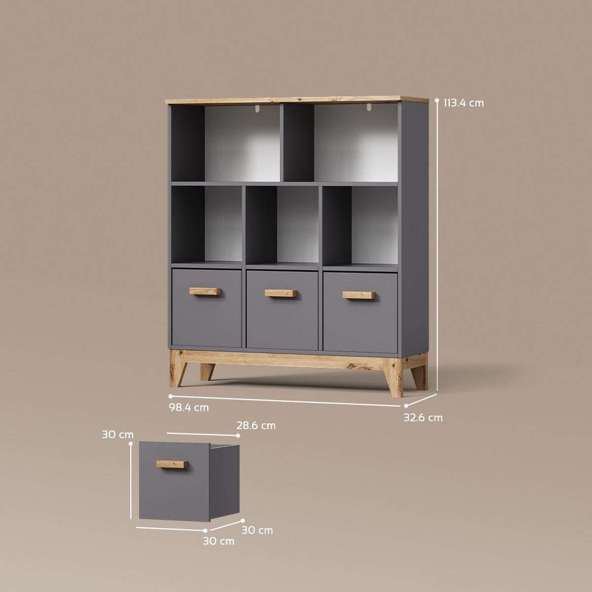 KINDERREGAL Mailo Grau/Artisan 98.4 x 113.4 cm - Eiche Artisan/Grau, Holzwerkstoff (98.4/113.4/32.6cm) - Livinity®
