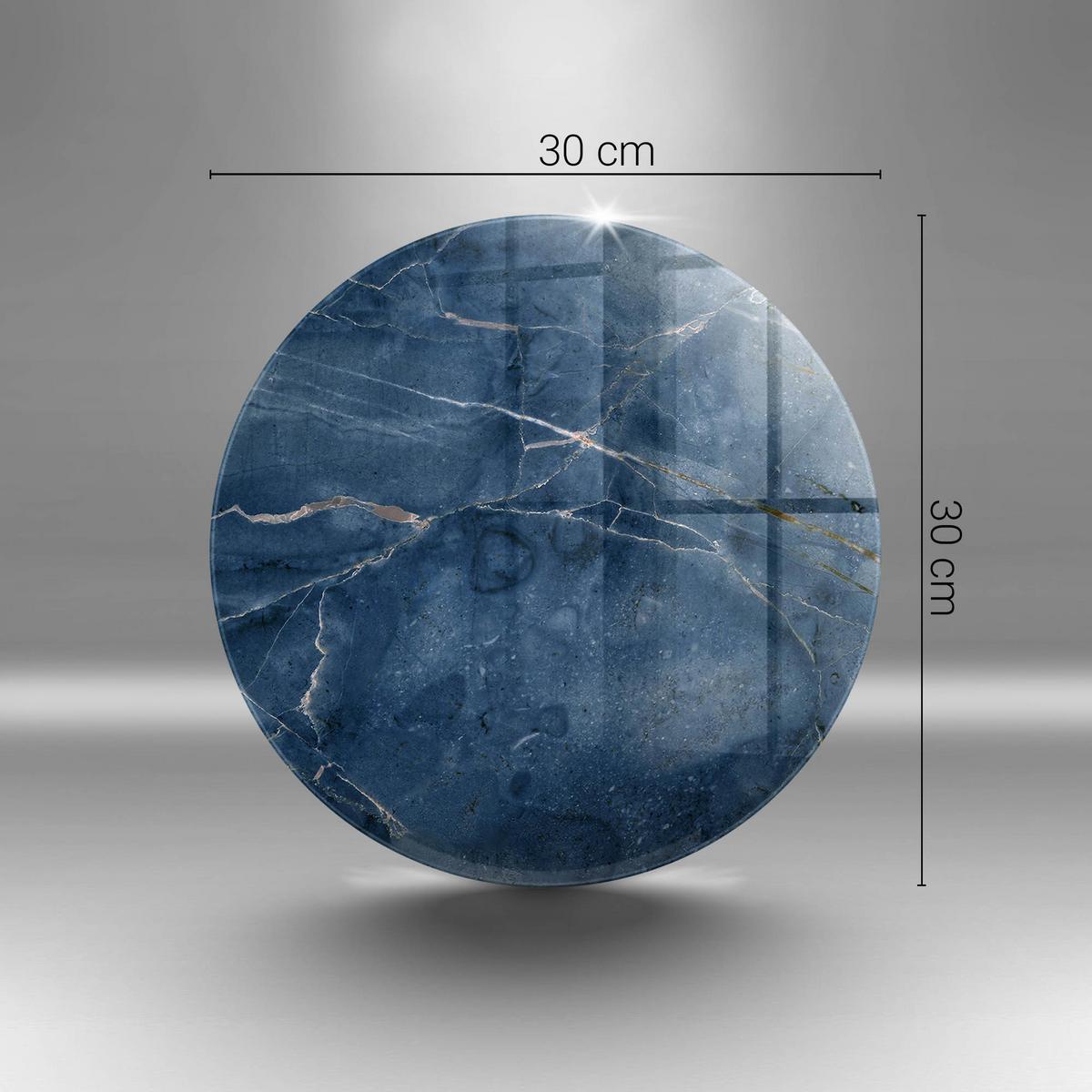 GLASPLATTE Ø 30 cm Stein Textur Marmor - Blau, Glas (30/30cm) - Wallfluent