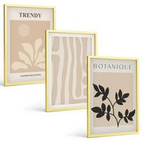 BILDER SET 3er Set - 40x60 cm Goldrahmen - Stilvolle Pflanzenmuster in Beige und Schwarz - Goldfarben, Kunststoff (40/60cm) - TULUP