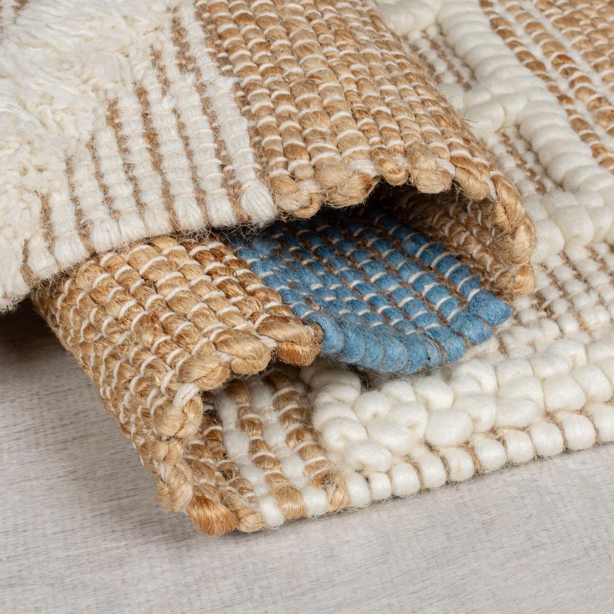 JUTETEPPICH handgewebt mit Fransen WHARFE, im Ethno-Stil, Natur-Blau, 120 x 170 cm - Blau, Textil (170/120cm) - KADIMA DESIGN