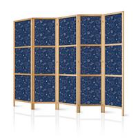 PARAVENT Japanischer 5-tlg 225x172 cm Kosmische Inspiration - Blau, Holz/Textil (225/172/3cm) - Muralo