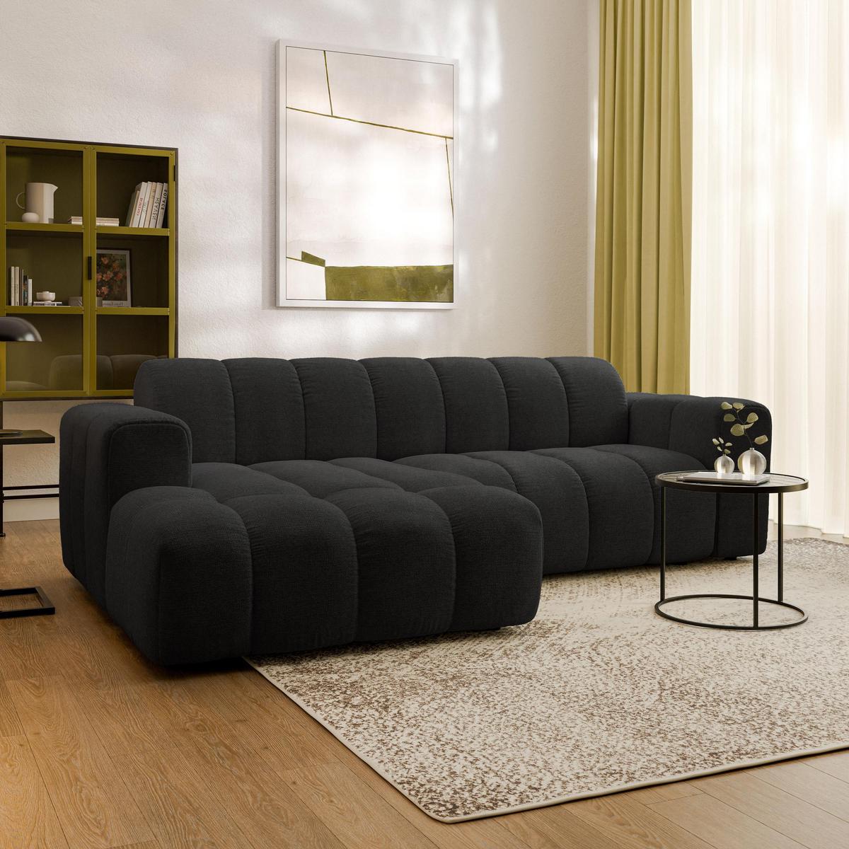 ECKSOFA TISI Schwarz Strukturstoff - Schwarz, Holz (274/165cm) - MASSENO