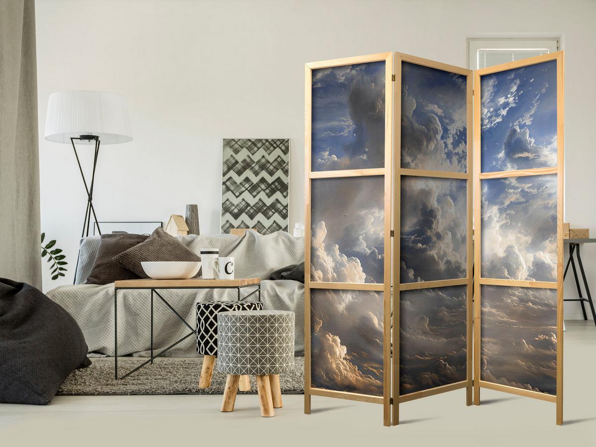 PARAVENT Japanischer 3-tlg 135x172 cm Wolken 3D Effekt - Multicolor, Holz/Textil (135/172/3cm) - Muralo