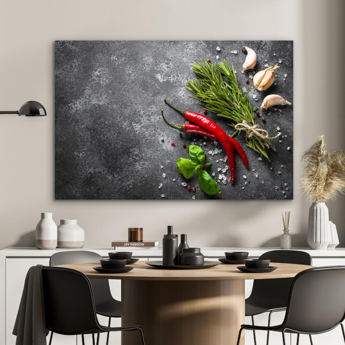 METALLBILD Pfeffer - Kräuter - Gewürze - Beton Deko Groß 120x80 cm - Dunkelgrau, Metall (120/80cm) - MuchoWow