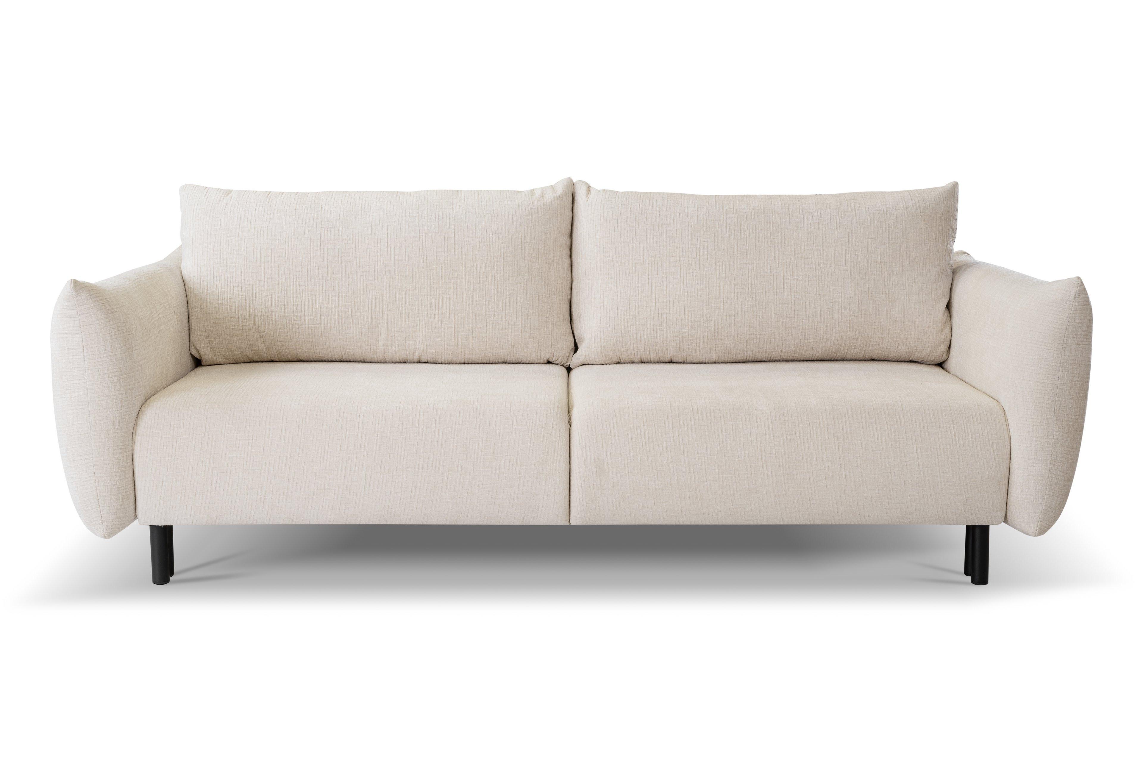 BETTSOFA UNO Beige Chenille-Stoff mit Schlaffunktion - Beige, Holz (240/90/108cm) - MASSENO