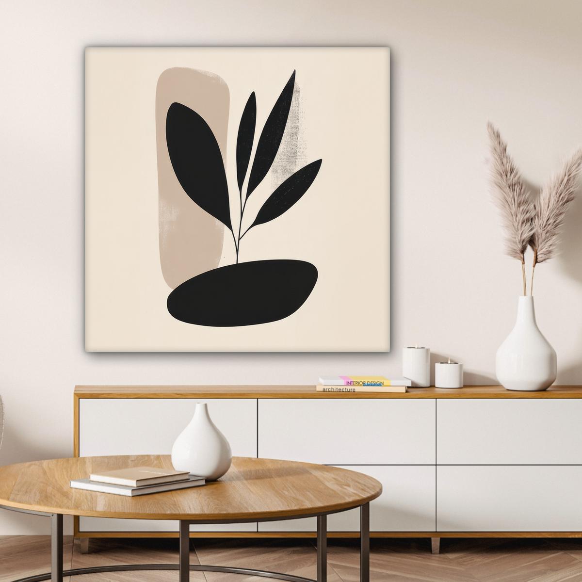 LEINWANDBILD Pflanze - Beige - Japanisch Deko Groß 90x90 cm - Schwarz, Textil (90/90cm) - MuchoWow