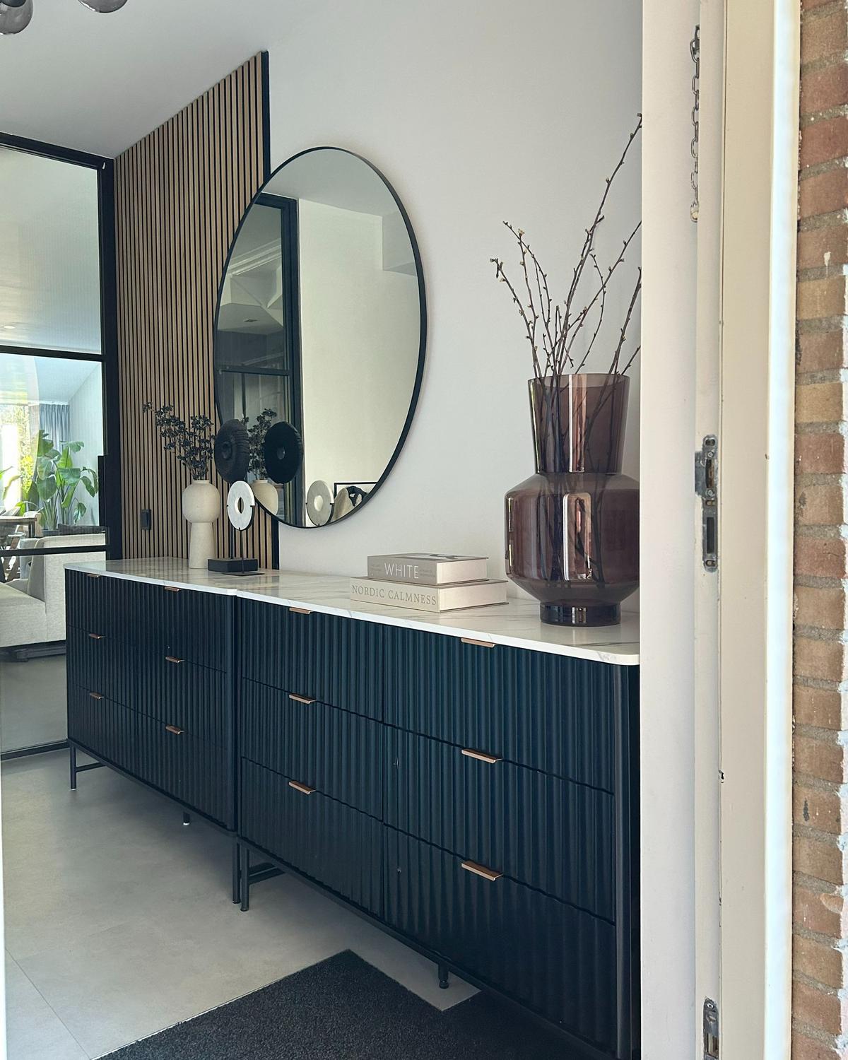KOMMODE mit 6 Schubladen Marmor Optik/Schwarz Glastonbury - Weiß, Holzwerkstoff (120/80/40cm) - Beliani