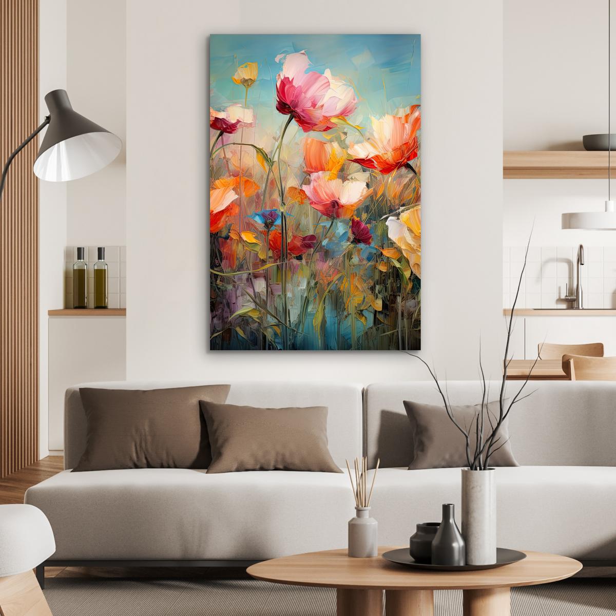 METALLBILD Blumen - Aquarell - Kunst - Botanisch - Natur 80x120 cm - Orange, Metall (80/120cm) - MuchoWow
