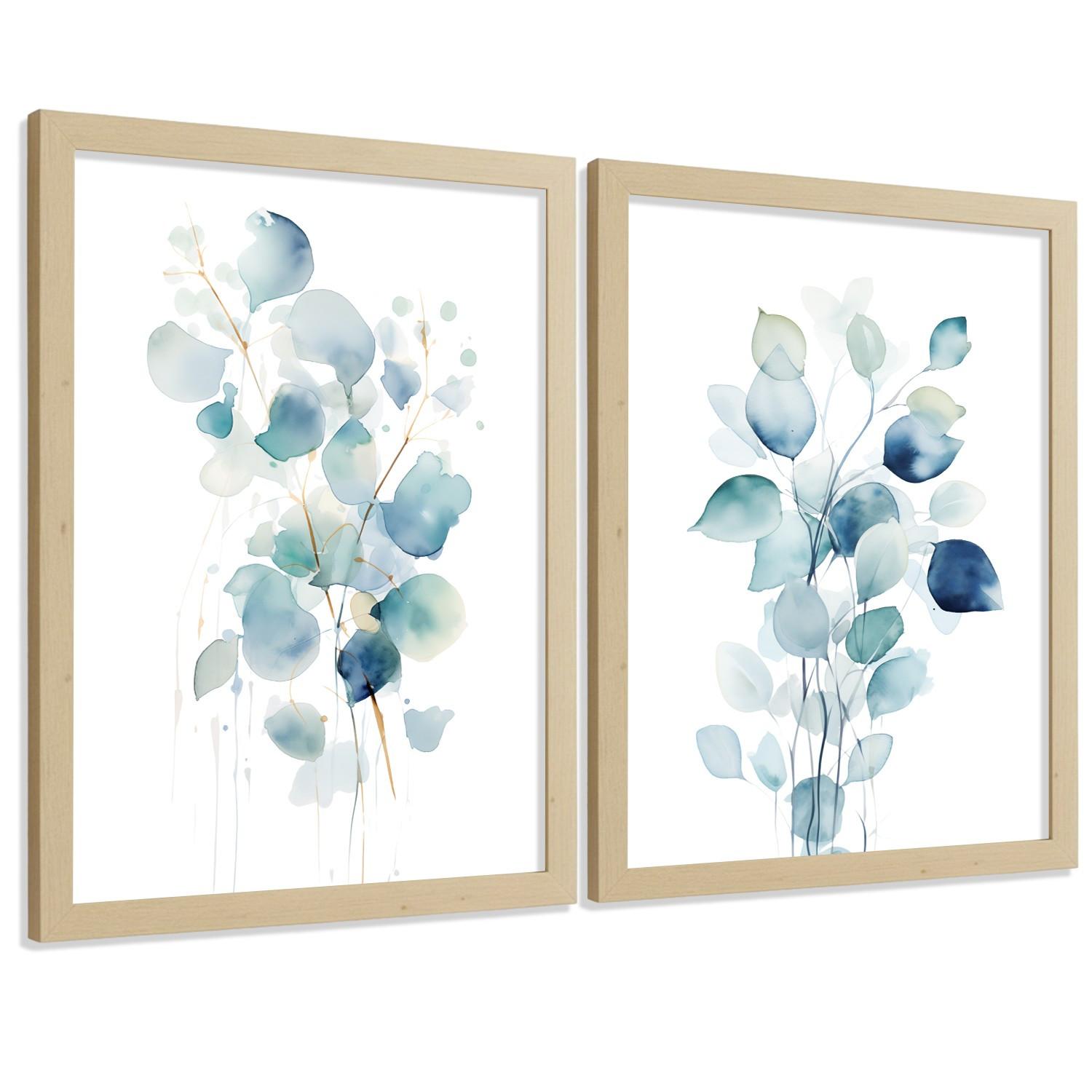 POSTER 2er-Set Wandbilder Blumen Aquarell modern Wohnzimmer Deko, Schlafzimmer, Küche, Badezimmer Rahmenlos A4 - Klar, Papier (29.7/1/21cm) - Nacnic