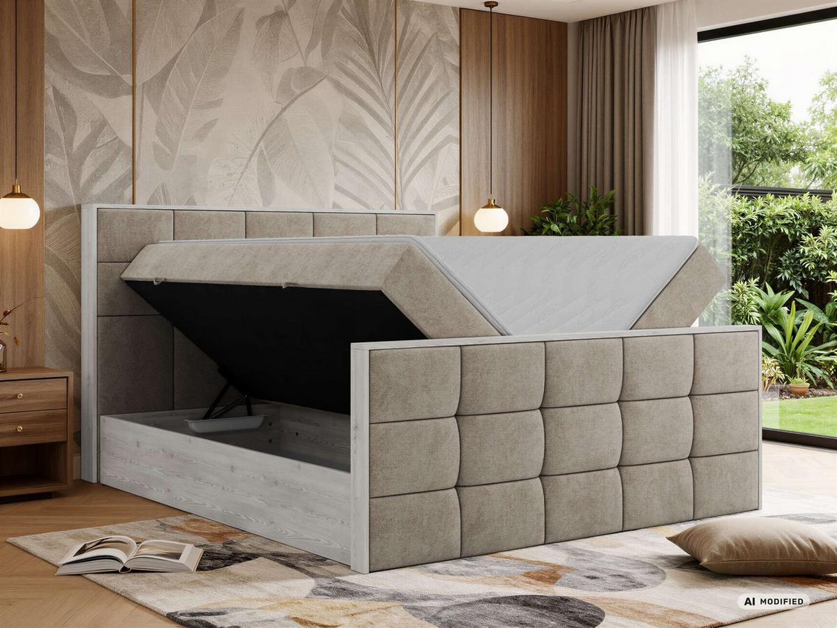 BOXBETT ALNOR DUO 140/200 - Greige Stukture - Topper Visco - H4 - Greige/Schwarz, Kunststoff/Textil (140/200cm) - MKS