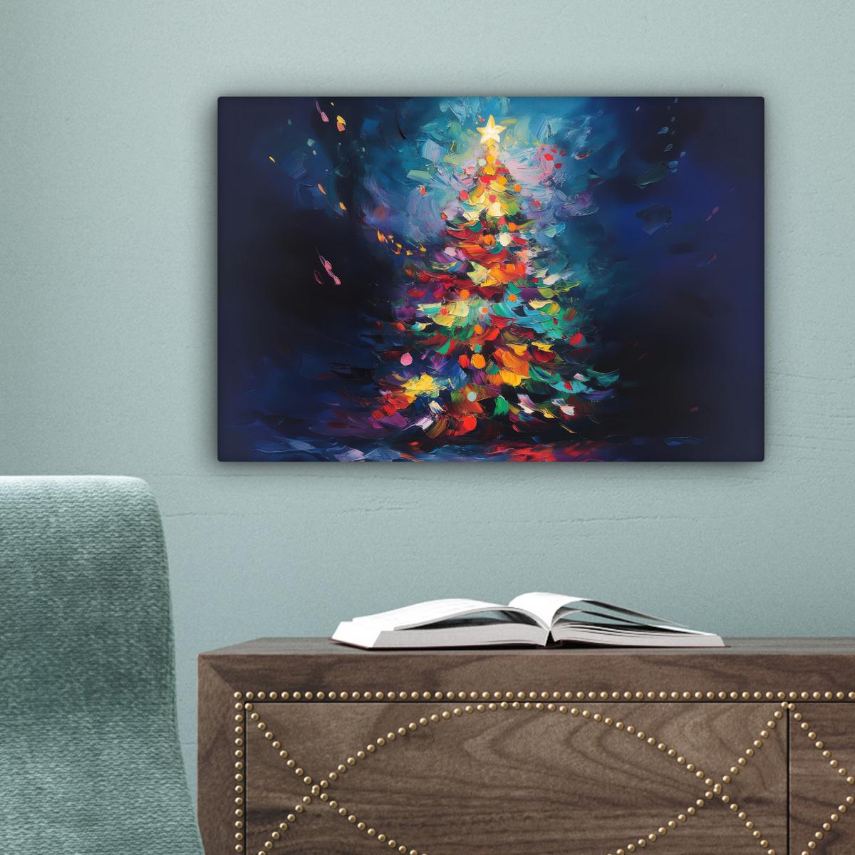 LEINWANDBILD Weihnachtsbaum - Weihnachten - Abstrakt - Farbenfroh Deko Schlafzimmer 30x20 cm - Multicolor, Textil (30/20cm) - MuchoWow