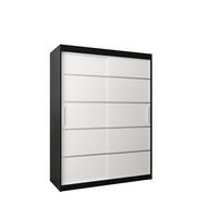 SCHWEBETÜRENSCHRANK 200/150/62 2-türig - Silberfarben/Schwarz, Holz/Kunststoff (150/200/62cm) - MÖBEL KRYSPOL