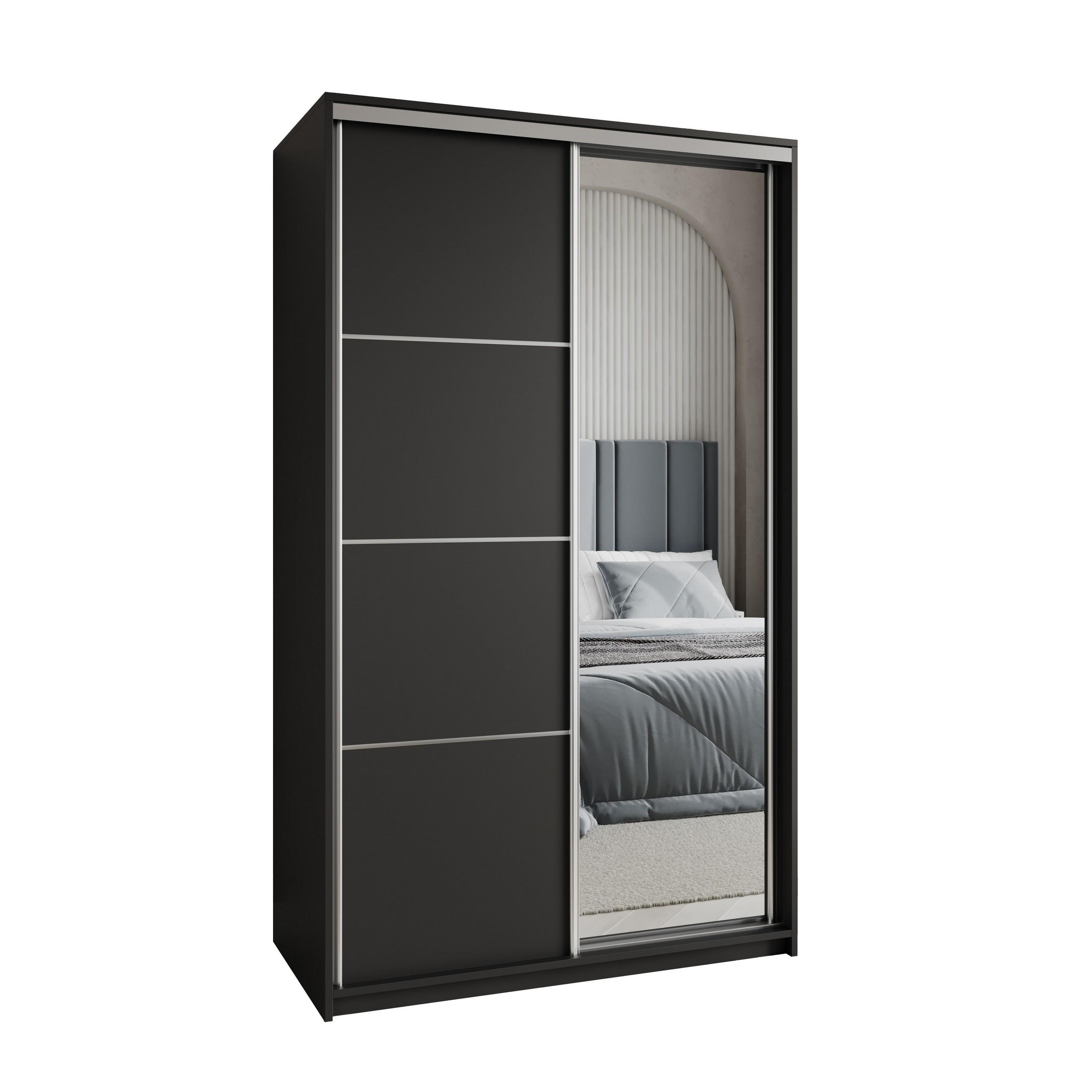 SCHWEBETÜRENSCHRANK VARO 120/205/60 cm 2-türig mit Spiegel Schwarz - Schwarz, Holzwerkstoff (120/205/60cm) - MASSENO