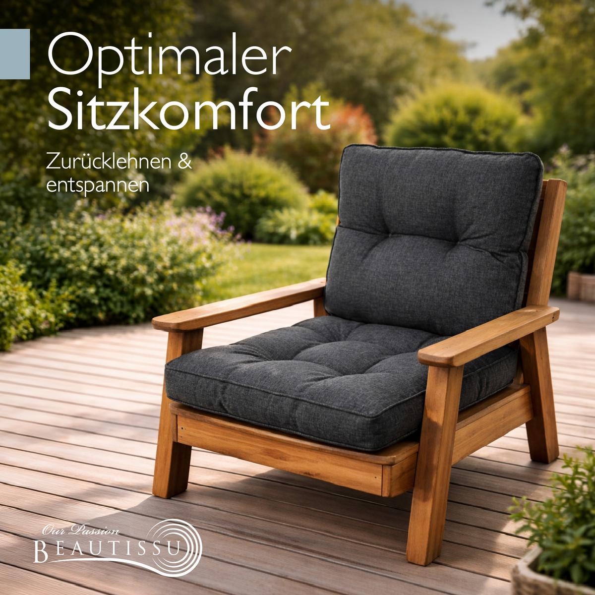 LOUNGEKISSEN Beauflair Outdoor Sitz 50x50x10cm mit Rücken 50x40x12cm Graphitgrau (2tlg) - Graphitfarben, Textil (50/50cm) - Beautissu 