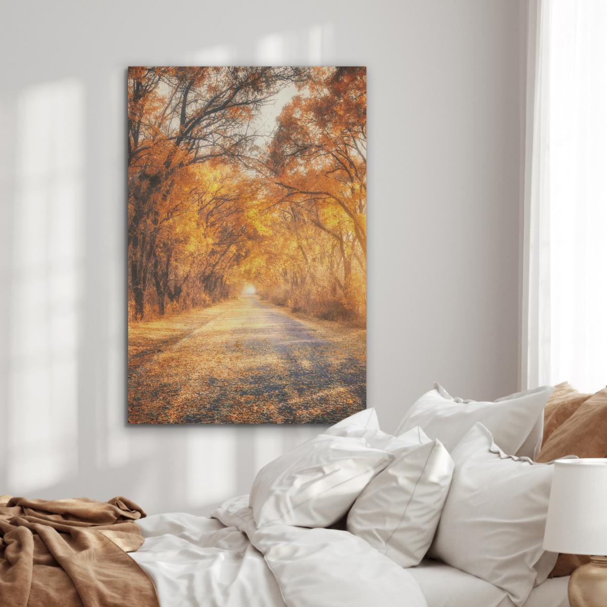 AKUSTIKBILD Wald - Herbst - Bäume - Waldweg - Natur Wanddeko 70x100 cm - Bernsteinfarben, Kunststoff (70/100/0.9cm) - MuchoWow