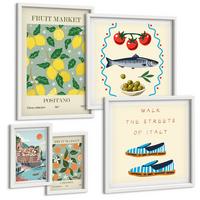BILDER SET 5er Set - 50x50 cm & 20x30 cm & 40x60 cm Weißer Rahmen - Italienische Poster mit Fruchtmotiven - Weiß, Kunststoff (40/60cm) - TULUP