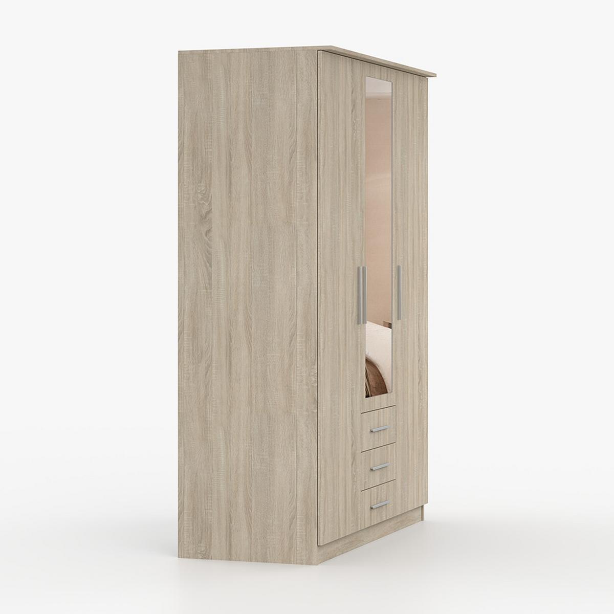 DREHTÜRENSCHRANK150/207/57/61CM Szantal 3D Sonoma/Sonoma - Alufarben/Sonoma Eiche, Glas/Holzwerkstoff (151/210/59cm) - imoebel24