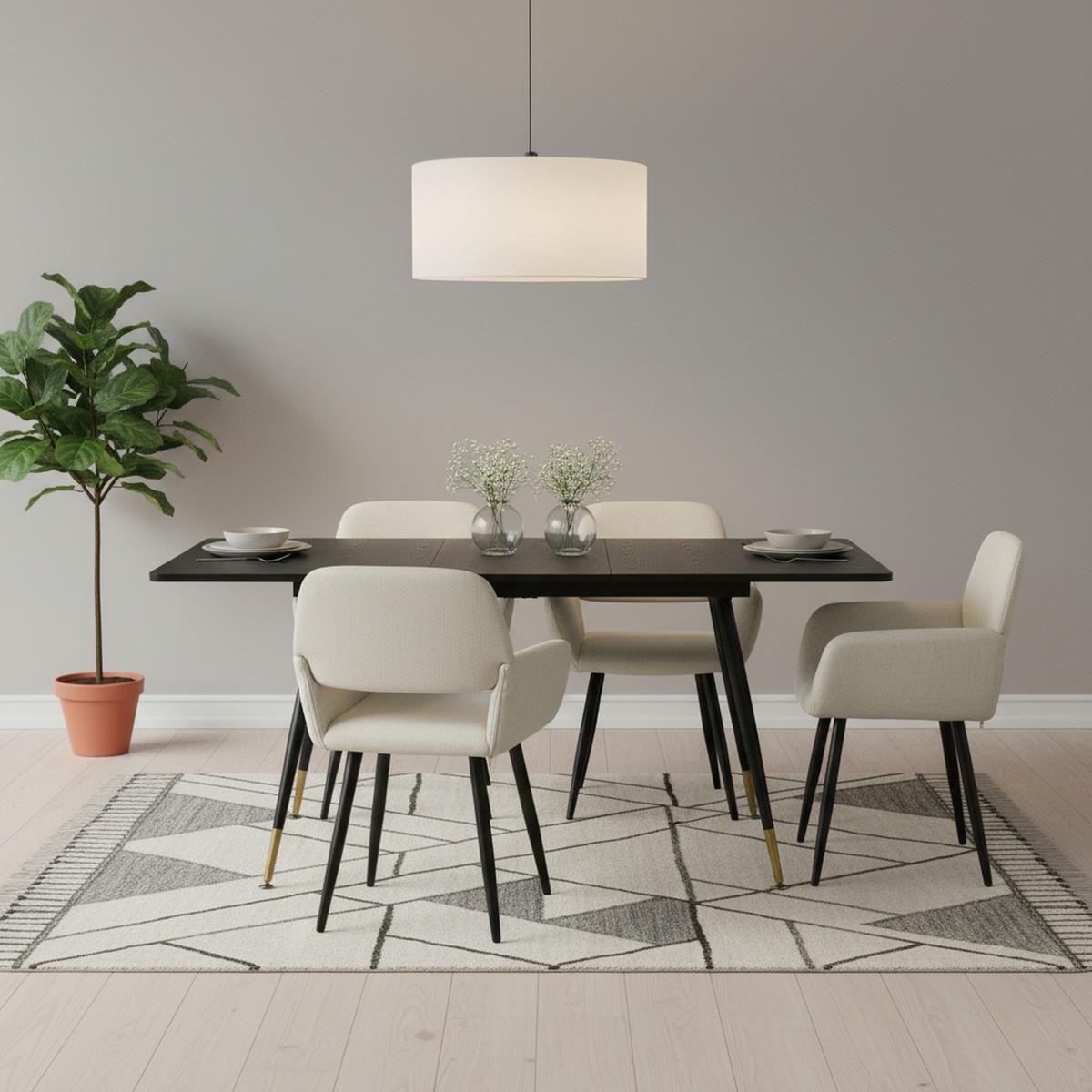 ESSZIMMER SET mit ausziehbarem Tisch und 4 bequemen Stühlen - Beige/Schwarz, Holzwerkstoff/Metall (80/75/160cm) - Urban Meuble