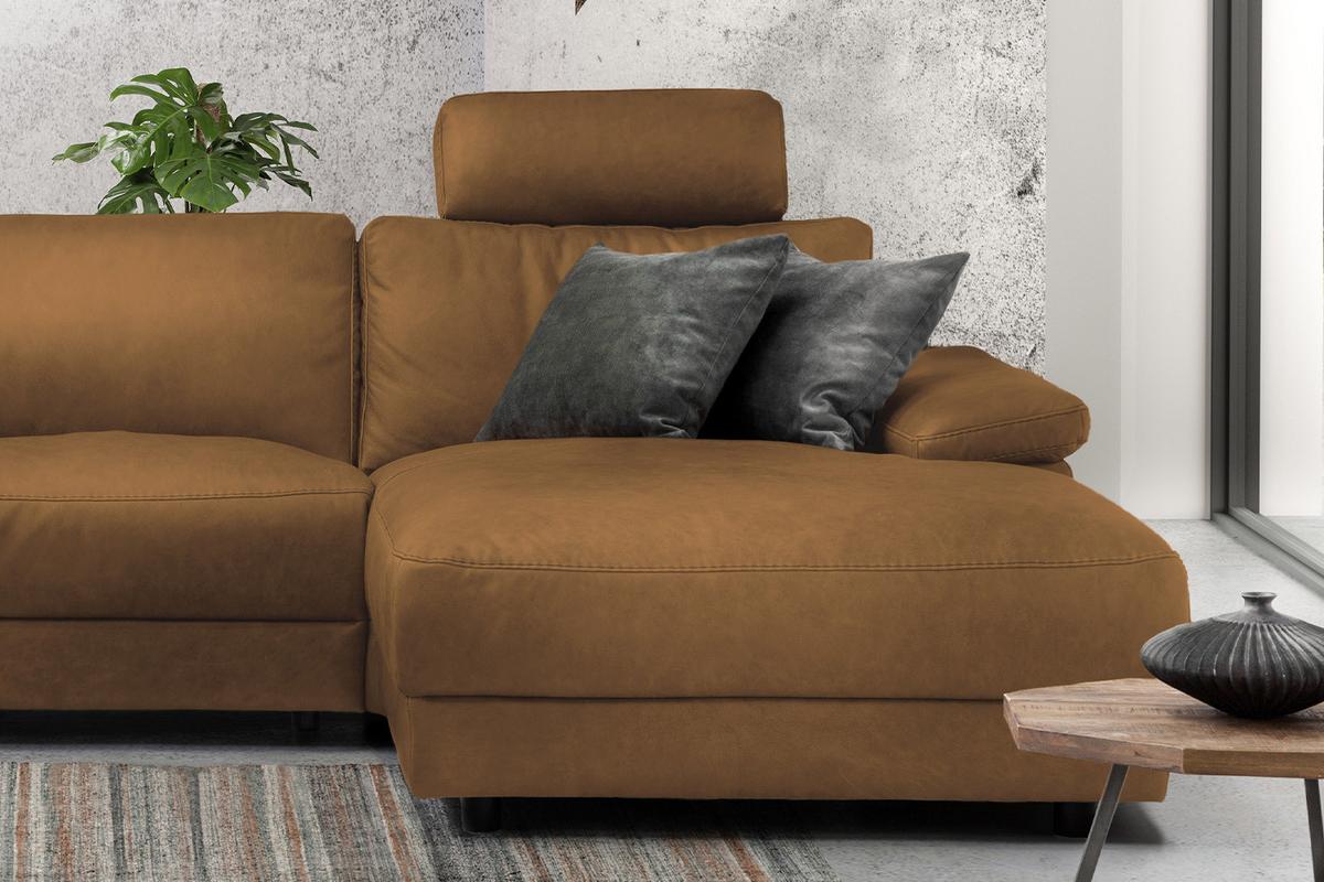 ECKSOFA XL MOTORISCHER RELAXFUNKTION LOLA Orange Leder Relaxfunktion - Cognac/Schwarz, Leder (304/178cm) - KAWOLA