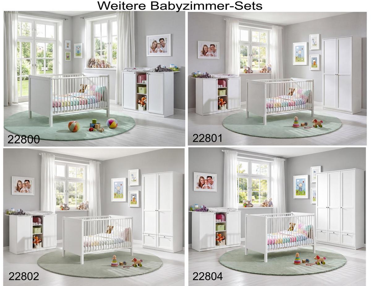 BABYZIMMER-SET 3-teilig: Babybett & Wickelkommode & Kleiderschrank 3-türig B135/H198/T58 cm, Soft-Close, Landhausstil Weiß / 22803 - Silberfarben/Weiß, Holzwerkstoff/Metall (76/83/146cm) - luma-home