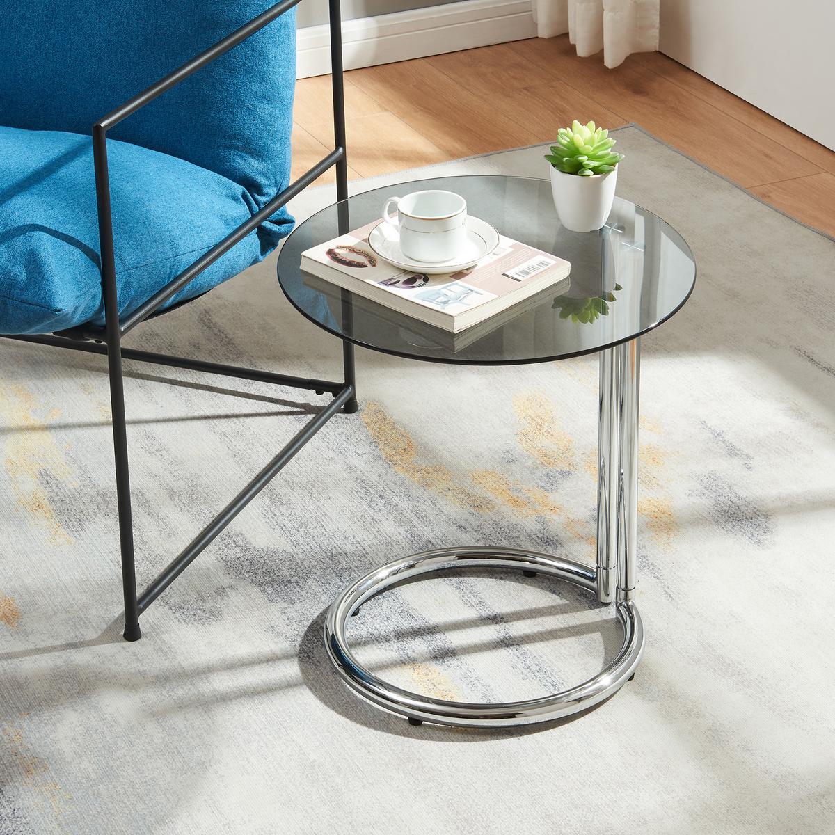 BEISTELLTISCH Ylivieska - Chromfarben/Grau, Glas/Metall (44.5/44.5/46cm) - [en.casa]