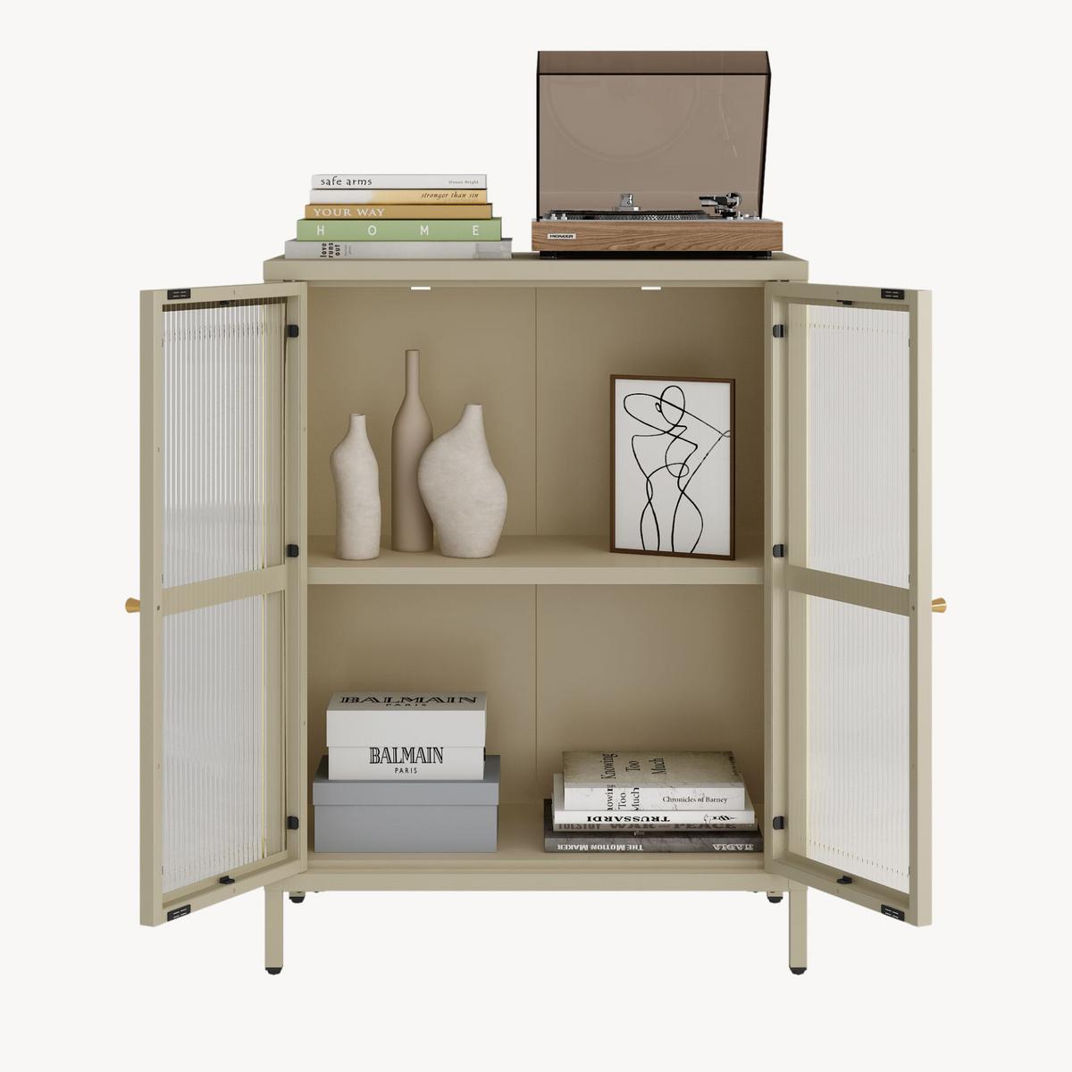 VITRINE Säkylä - Transparent/Beige, Glas/Metall (64/84/35cm) - [en.casa]