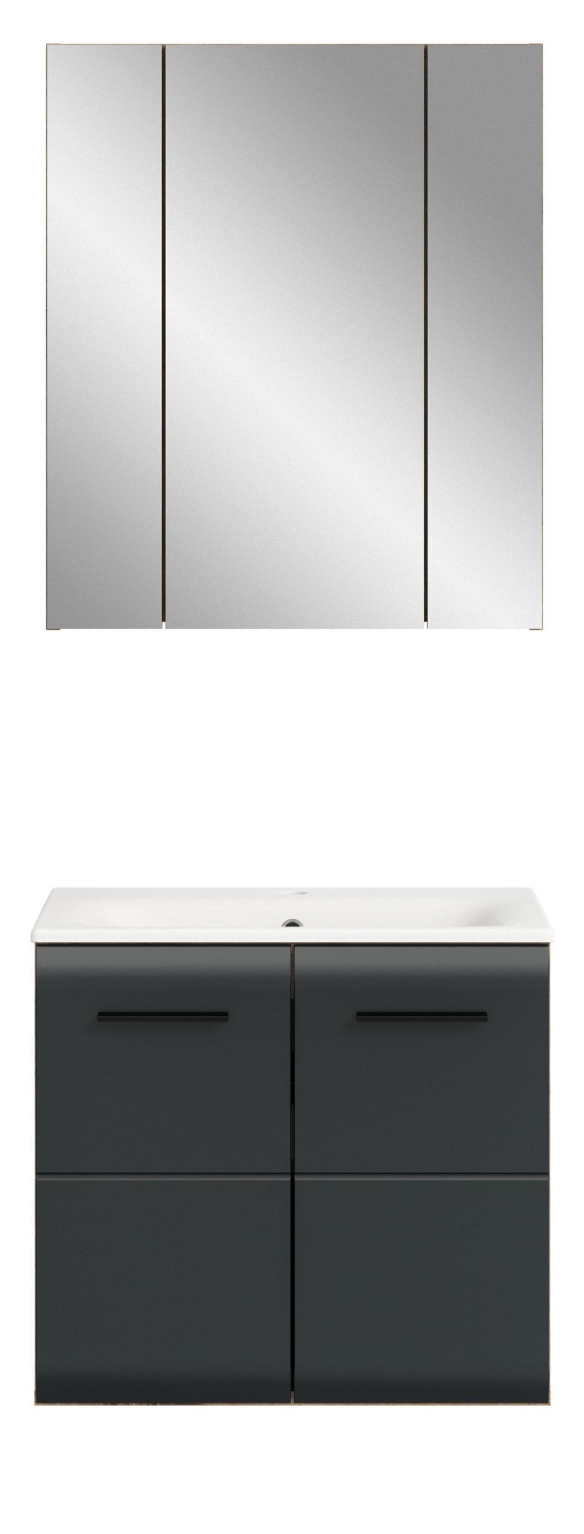 BADMÖBEL-SET 2-teilig Schwarz matt und Eiche Komplett-Set mit Waschbecken, 60 x 185 cm - Eichefarben/Schwarz, Glas/Holzwerkstoff (60/185/46cm) - Inn.Furn