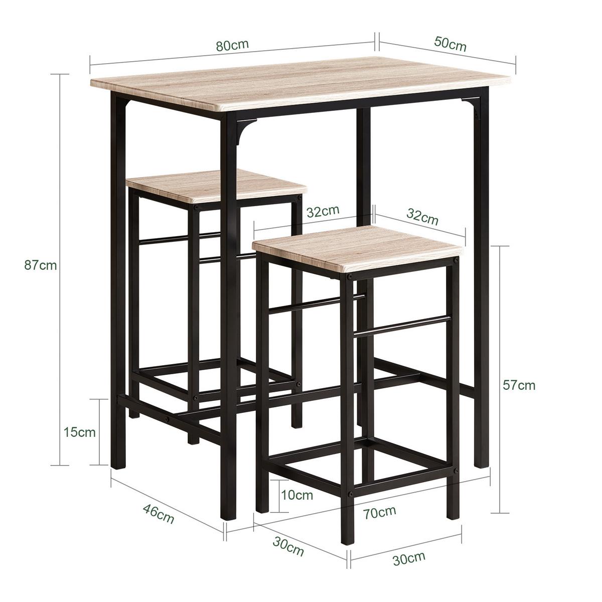 BARTISCH + 2 x BARHOCKER - Naturfarben, Holzwerkstoff (80/88/50cm) - SoBuy
