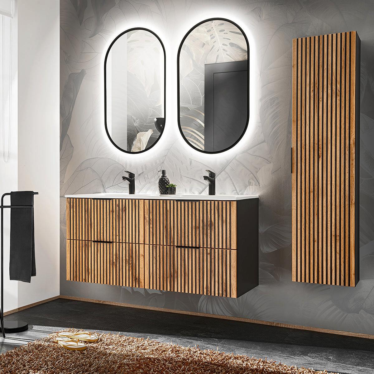BADMÖBEL 120.4cm Gaia 2er-Set Holz in Eichenoptik und Schwarz - Schwarz, Holzwerkstoff (120.4/57/46cm) - Petits-meubles