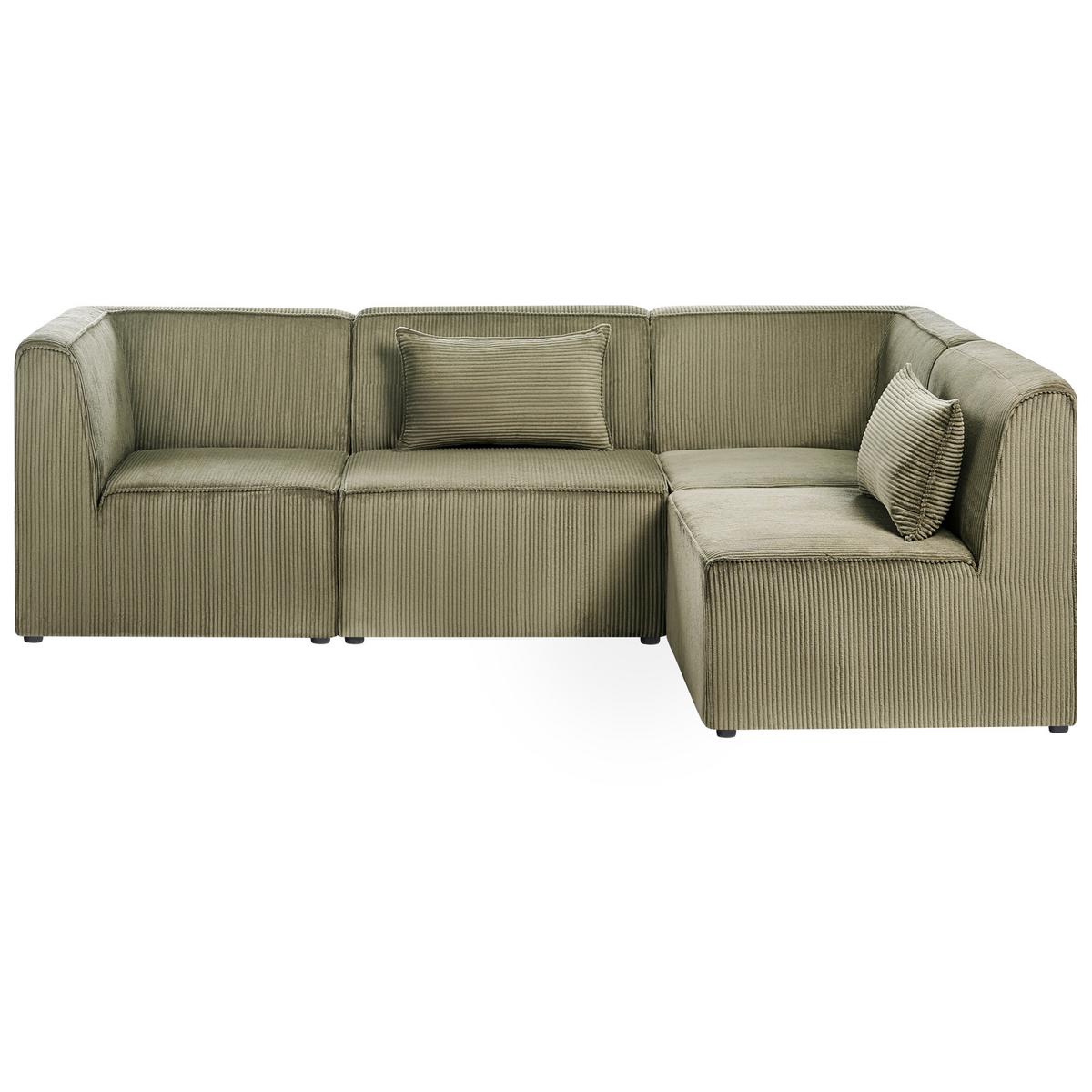 ECKSOFA Modul 4-Sitzer linksseitig Grün Cord Lemvig - Grün, Textil (250/166cm) - Beliani