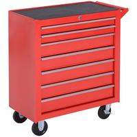 WERKSTATTWAGEN mit Rollen, Werkzeugwagen mit 7 Schubladen, abschließbar Stahl - Rot, Metall (33/75/69cm) - DURHAND