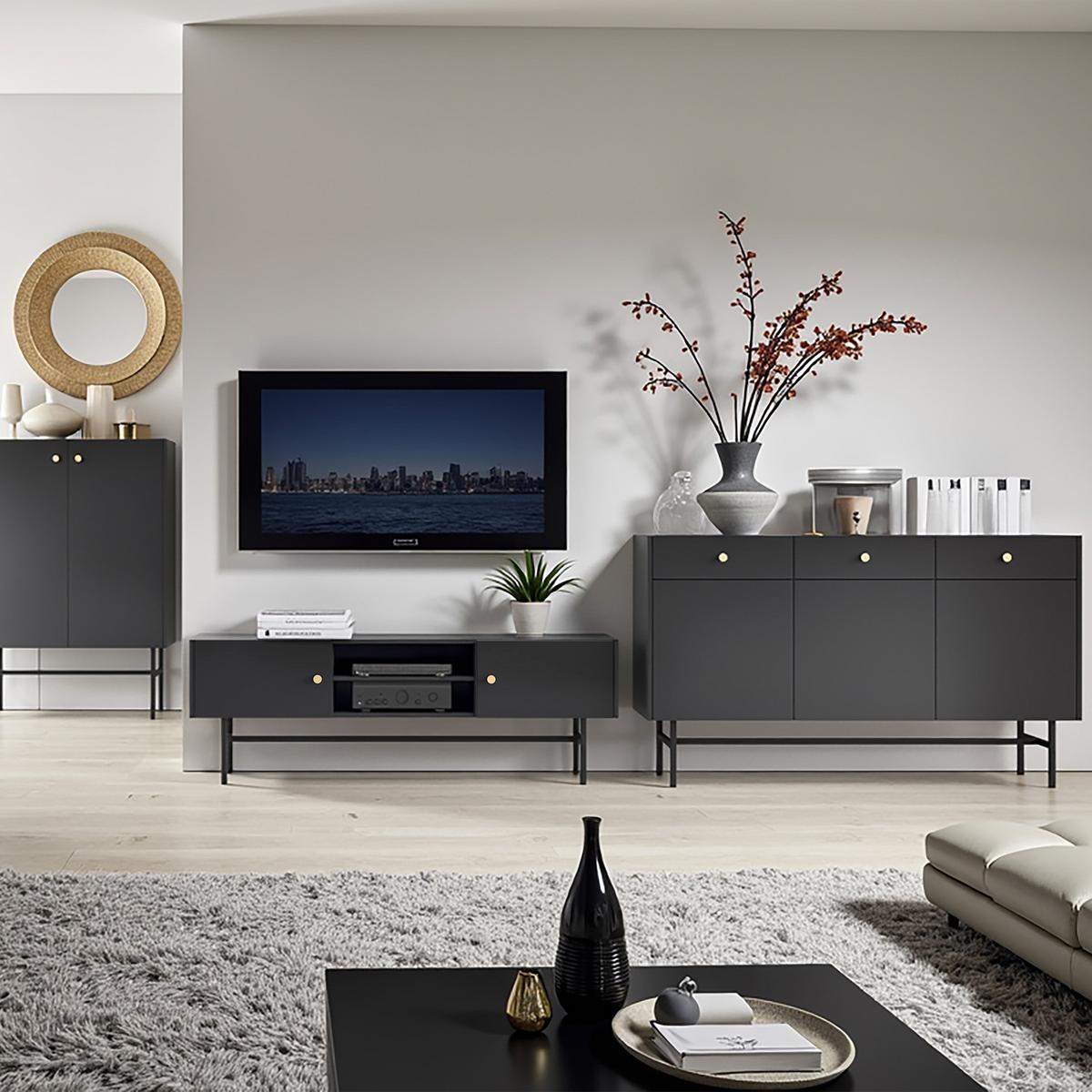 HIGHBOARD Dalia mit 2 Türen und Metallbeinen, 104 cm, Schwarz - Schwarz, Holzwerkstoff/Metall (93/132/39cm) - Beautysofa