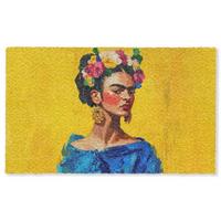 FUSSMATTE Frida Kahlo - Frau - Gelb - Blau - Blumen Schmutzfangmatte 150x90 cm - Gelb, Kunststoff (150/0.4cm) - MuchoWow