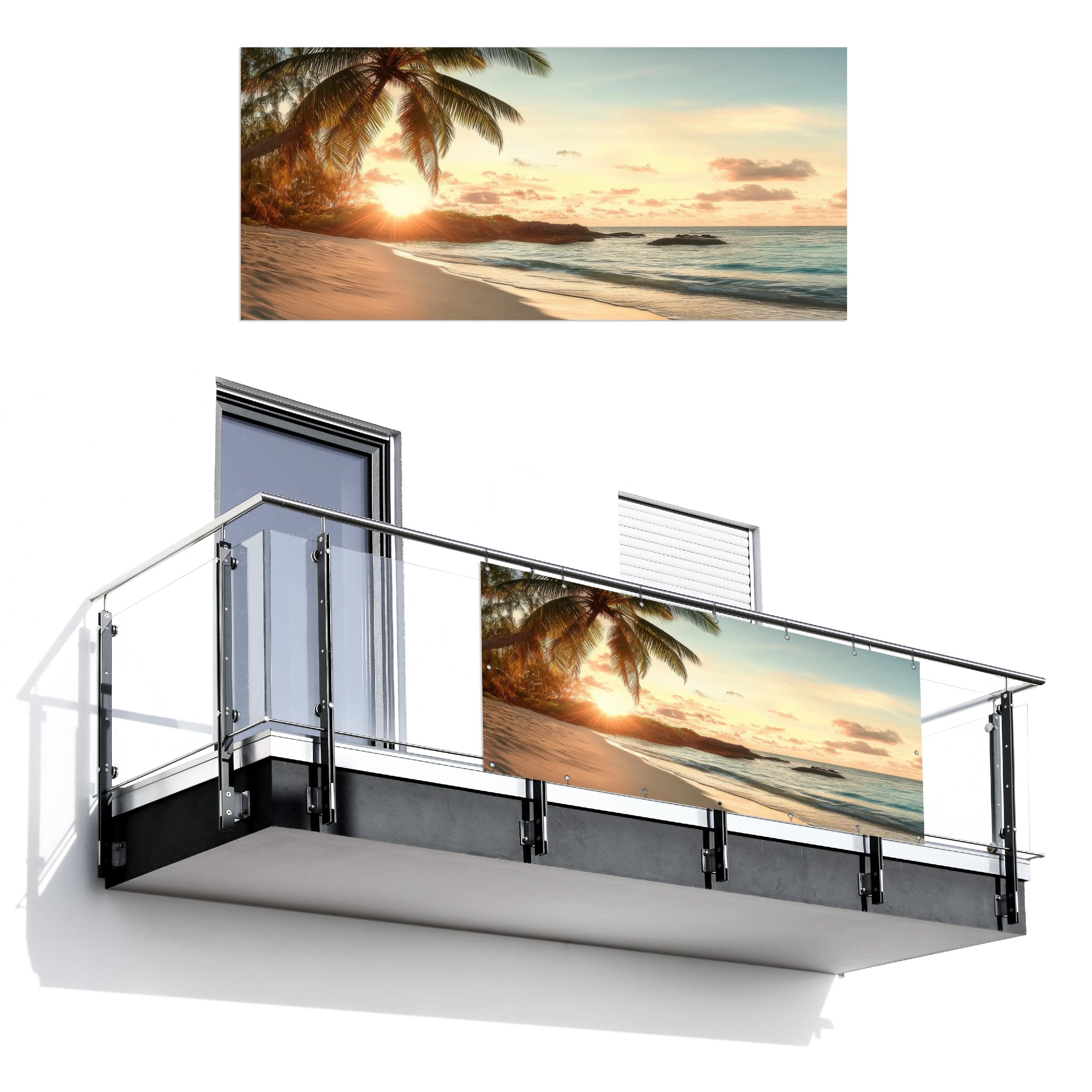 BALKON-SICHTSCHUTZ Strand - Palmen - Meer - Sonnenuntergang Witterungsbeständig 200x90 cm - Samtahornfarben, Kunststoff (200/90cm) - MuchoWow