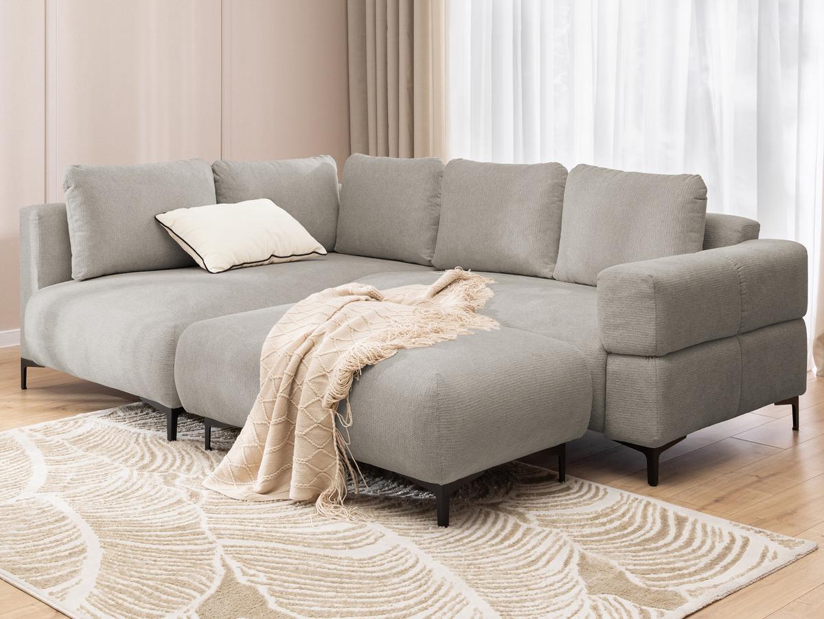 POLSTERHOCKER Cardea in Bubble-Optik aus weichem Taupe Strukturstoff mit hohem Sitzkomfort - Taupe/Schwarz, Holz/Textil (110/46/65cm) - S-Style Möbel