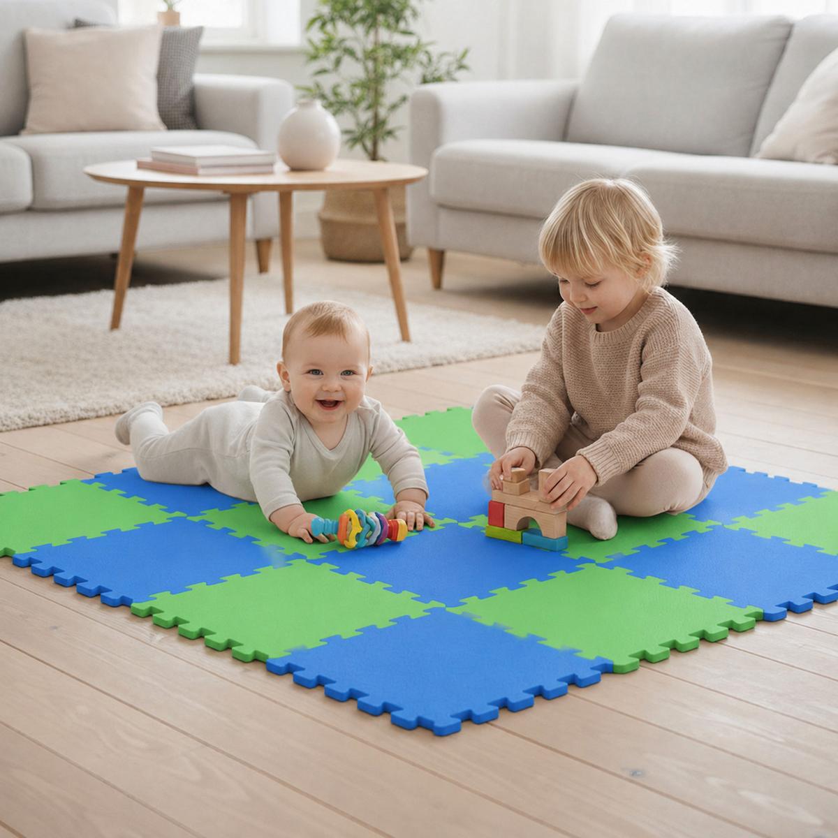SPIELMATTE ab Null - 180/90/1 cm Puzzlematte Grün - Multicolor, Kunststoff (30/30cm) - Littletom