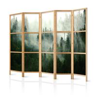PARAVENT Japanischer 5-tlg 225x172 cm Wald Im Nebel - Grün, Holz/Textil (225/172/3cm) - Muralo