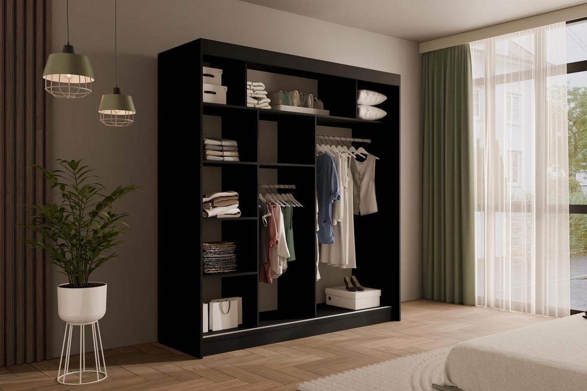 KLEIDERSCHRANK PEKA - 200 cm - Schwarz|Grau - Schwarz/Grau, Holzwerkstoff (200/215/61cm) - ALTDECOR
