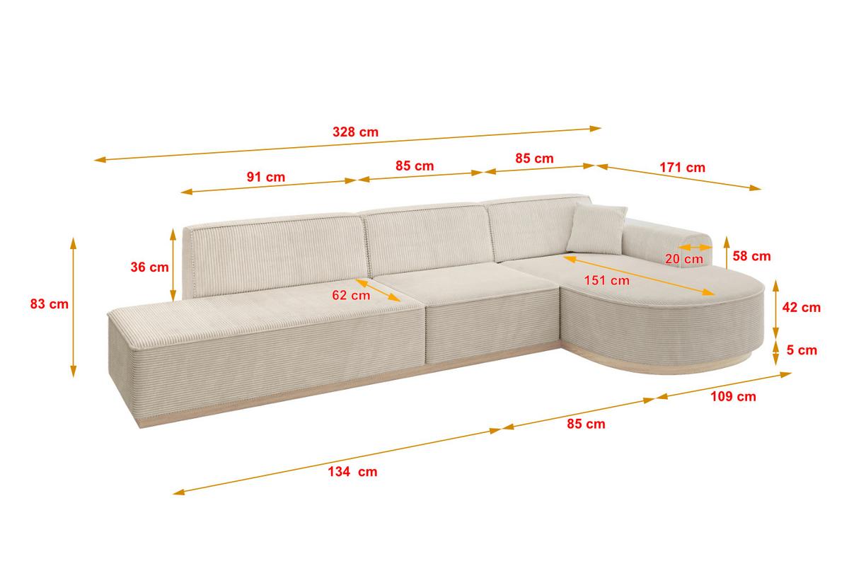 ECKSOFA Ottomane Rechts ARRIO-L2 - 328x171x83 cm Beige - Beige, Holzwerkstoff/Textil (328/171cm) - ALTDECOR