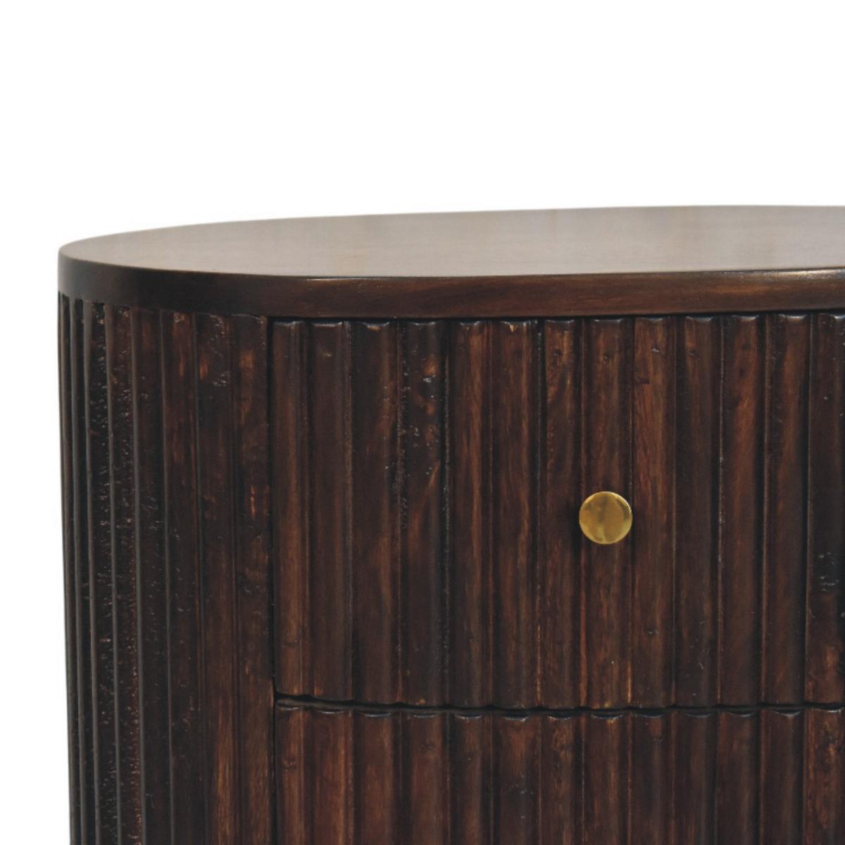 NACHTKASTEN Geschwungen Geriffelt, 3 Schubladen, Dunkelbraun - Dunkelbraun/Messingfarben, Holz/Metall (45/57/35cm) - Artisan Furniture