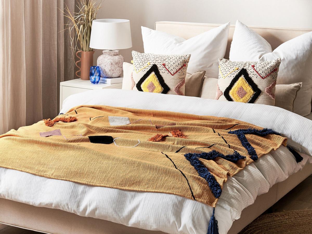 DECKE Orange Shimla 130/180 cm - Orange, Naturmaterialien/Textil (130/180cm) - Beliani