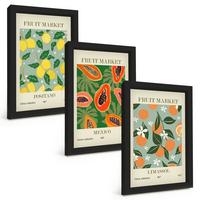BILDER SET 3er Set - 20x30 cm Schwarzer Rahmen - Fruchtposter Zitronen Papayas - Schwarz, Kunststoff (20/30cm) - TULUP