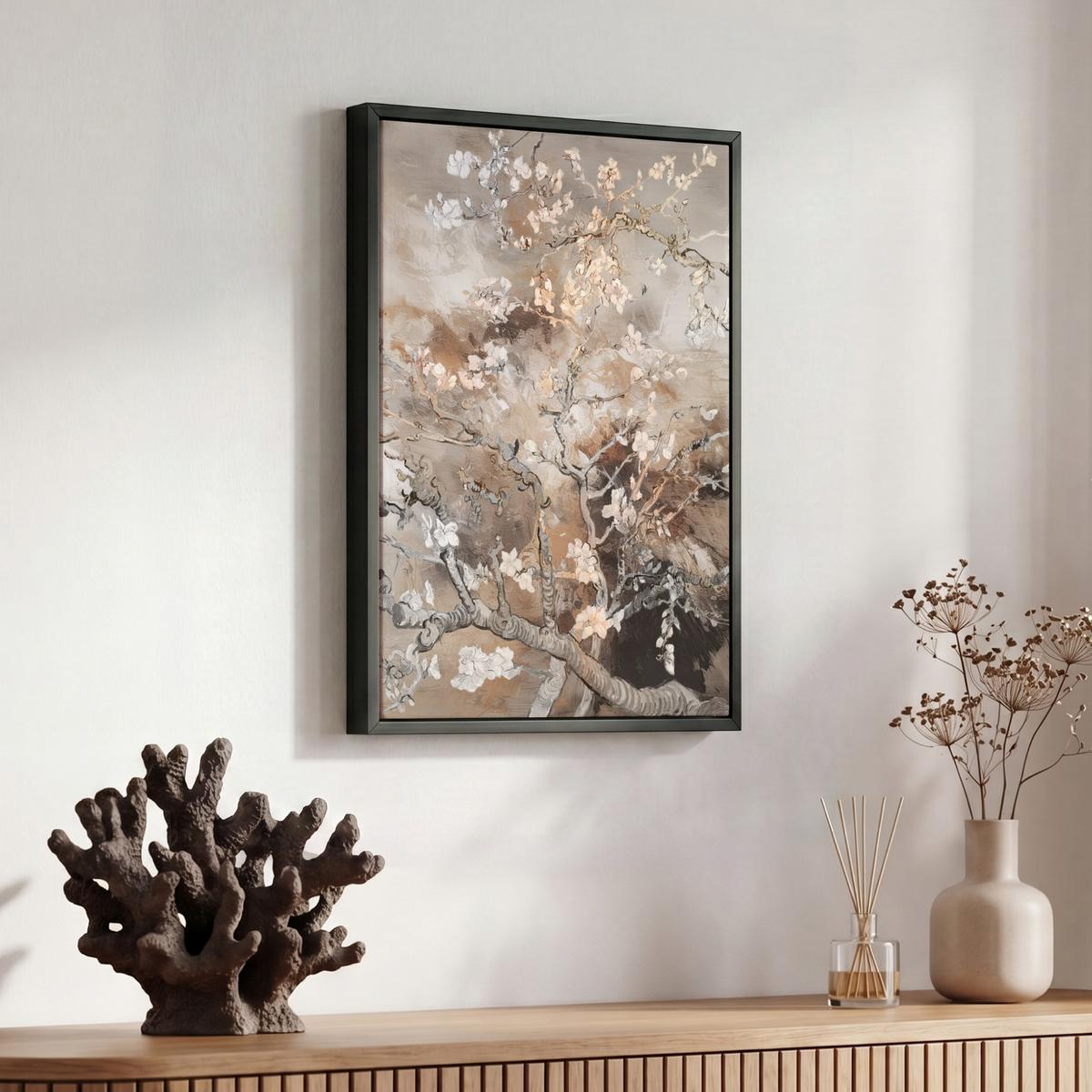 LEINWAND Bilder mit Rahmen - Mandelblüte - Kunst - Van Gogh - Beige - Abstrakt - 30x40 - Braun, Textil (30/40cm) - MuchoWow