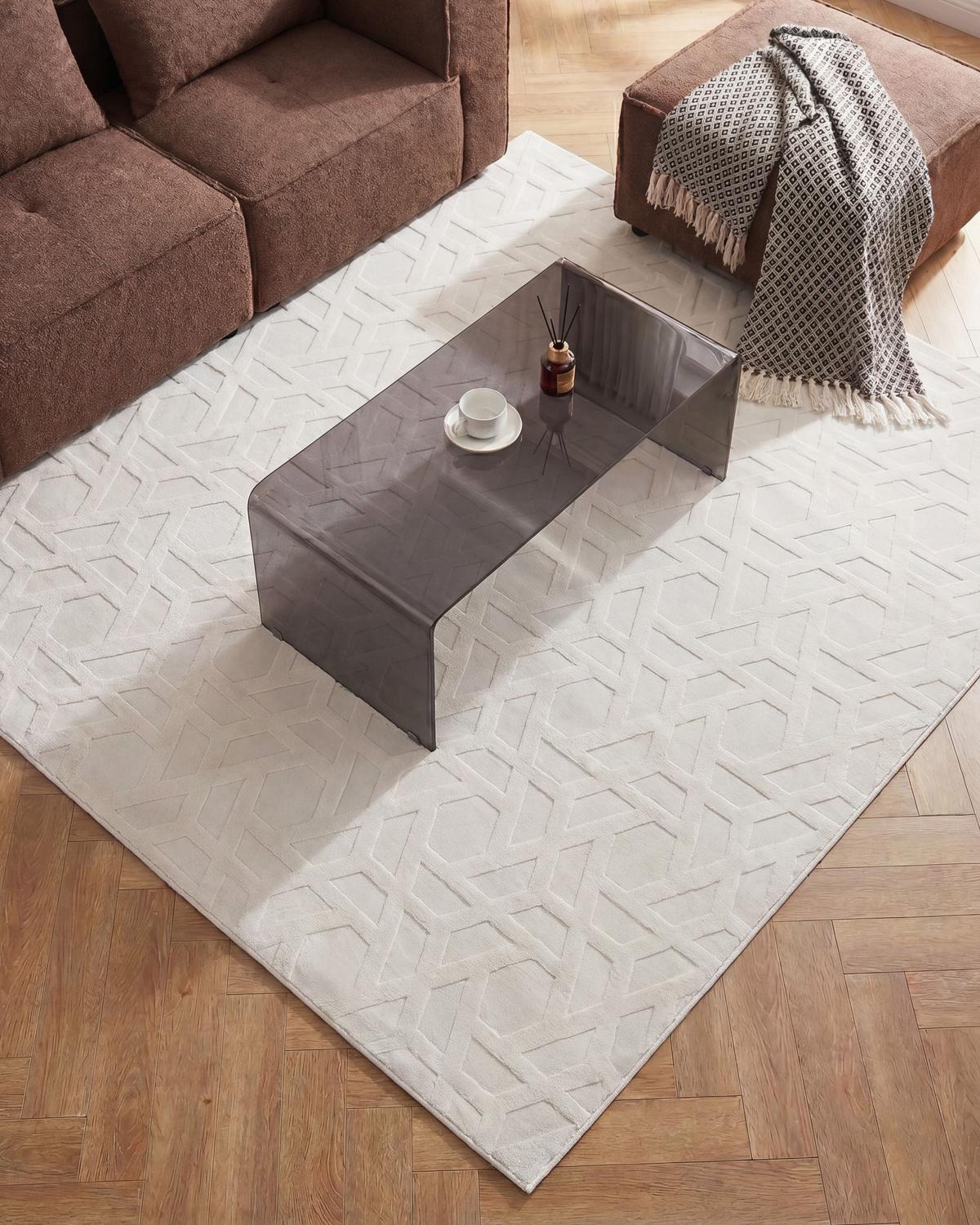 TEPPICH Cremeweiß 160/230 cm Antero - Creme/Weiß, Textil (160/230cm) - Beliani