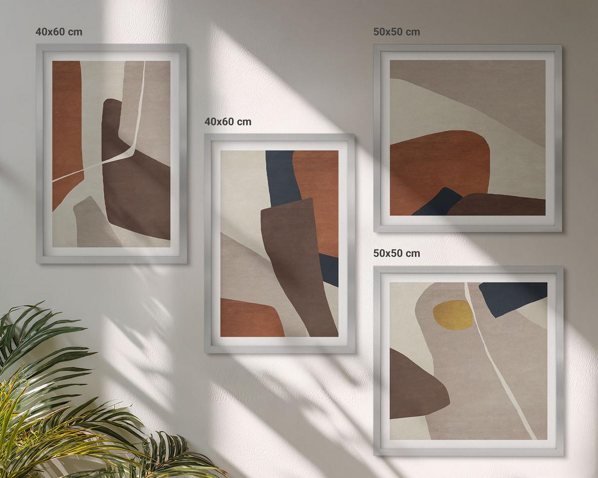 BILDER SET 4er Set - 50x50 cm & 40x60 cm Silberner Rahmen - Abstrakte moderne Formen - Silberfarben, Kunststoff (50/50cm) - TULUP