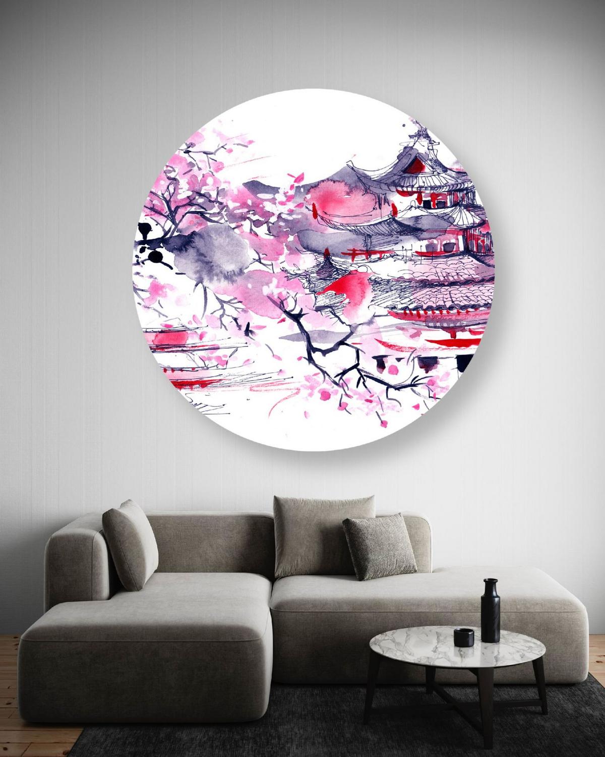 RUNDES BILD Rosa 40/40 cm - Pink/Weiß, Textil (40/40cm) - KUNSTLOFT