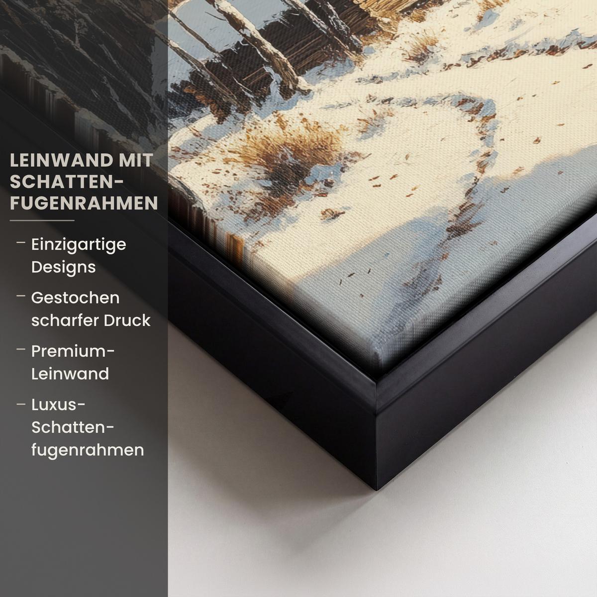 LEINWAND Bilder mit Rahmen - Winter - Schnee - Zuhause - Natur - 20x30 - Hellbraun, Textil (20/30cm) - MuchoWow