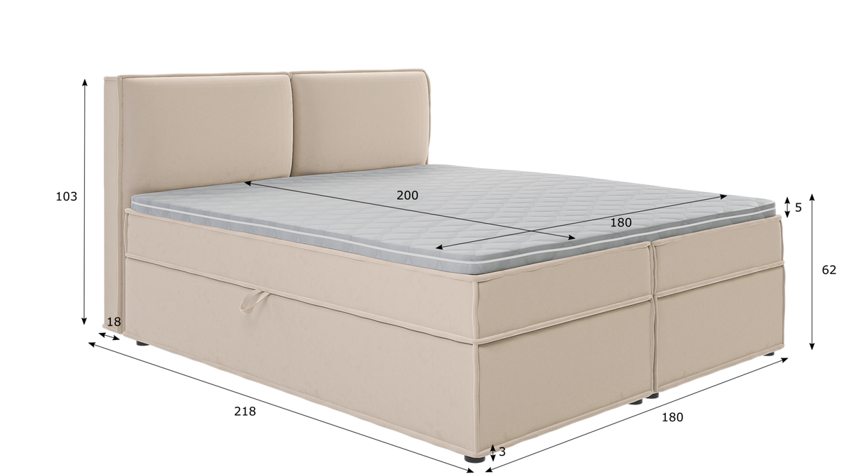 BOXBETT Eclipse 180/200 cm Beige Luxusmicrofaser - Beige/Schwarz, Holz/Kunststoff (180/200cm) - S-Style Möbel