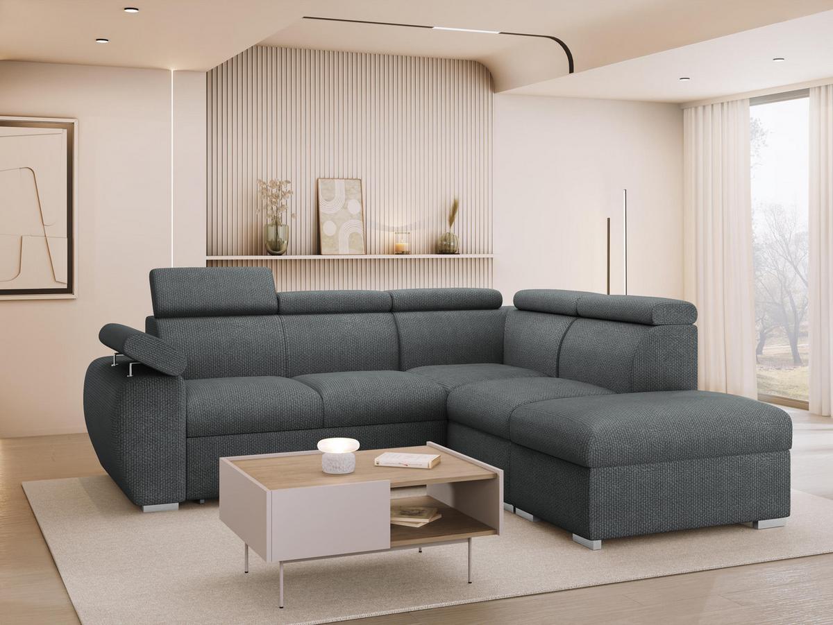 ECKSOFA Boston 2RR1P, Seite: Rechts 2R+R+1P(65)+PUFAP - Silberfarben/Blaugrau, Holz/Textil (260/230cm) - MIRJAN24