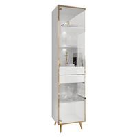 VITRINE AURORA in Weiß hochglanz mit LED-Beleuchtung mit schräge Goldchrom Fuße - Weiß Hochglanz/Goldfarben, Holzwerkstoff/Metall (45/194/40cm) - Lookway